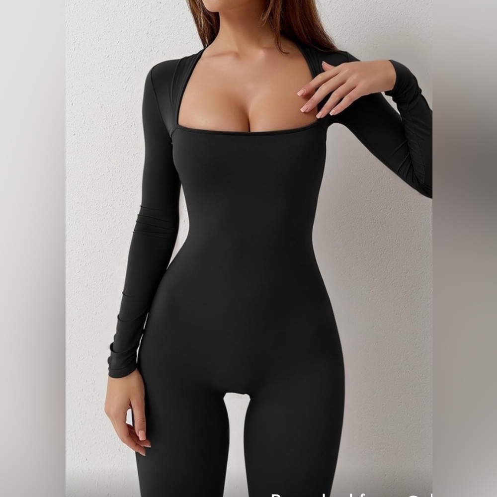 Long Sleeve Jumpsuit, Square Neck, Fit & Flare, Wide Leg, Full Length